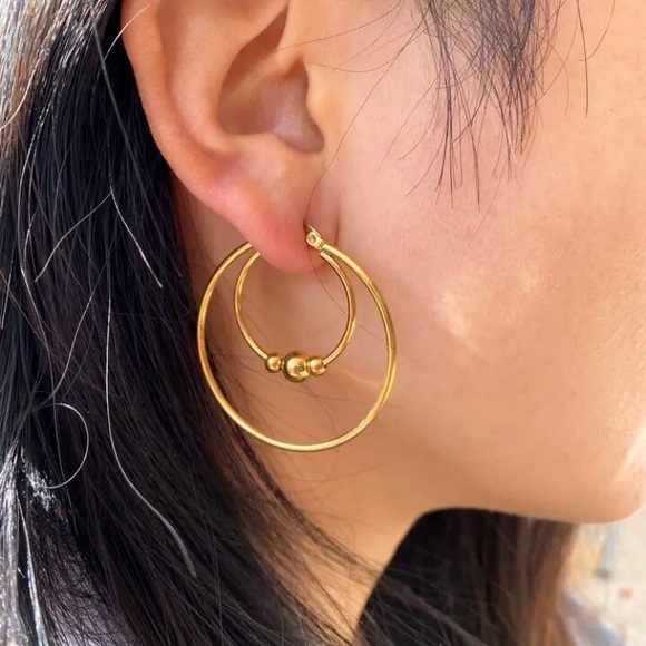 ⚜️𝟯𝟬%𝗢𝗙𝗙 𝗯𝘂𝗻𝗱𝗹𝗲𝘀 𝟯+⚜️ NEW Concentric Stainless Steel Hoop Earrings - Picture 5 of 11